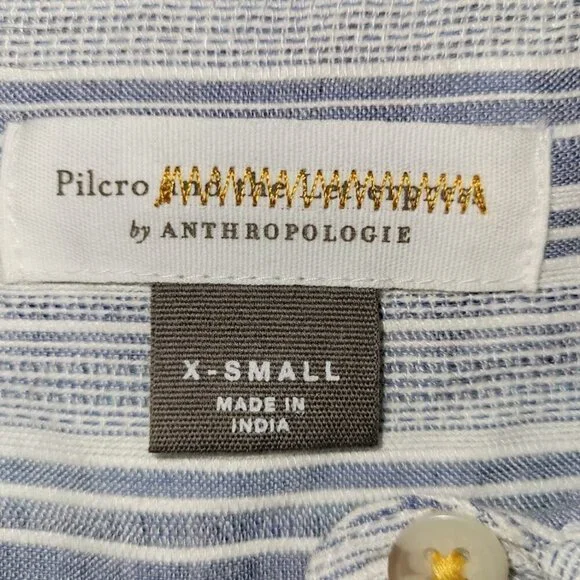 Anthropologie The Cate Classic Button Up Embroidered Stripe Shirt Women's SZ XS - Picture 10 of 13